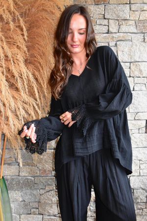 Sundaze Cheesecloth Vintage Artist Smock Black